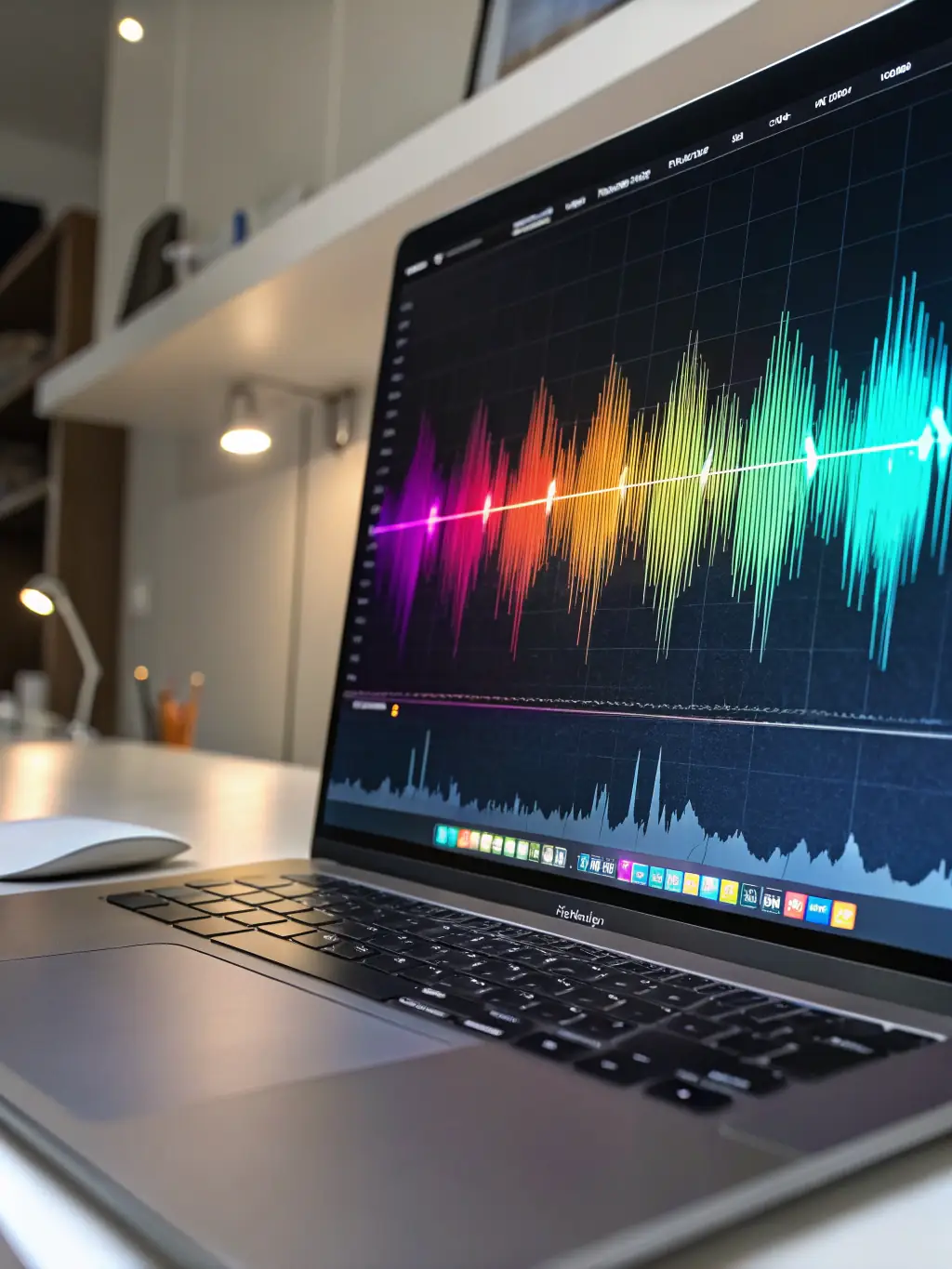A digital illustration of sound waves forming abstract patterns, representing the experimental and innovative nature of John Torres' musical compositions.